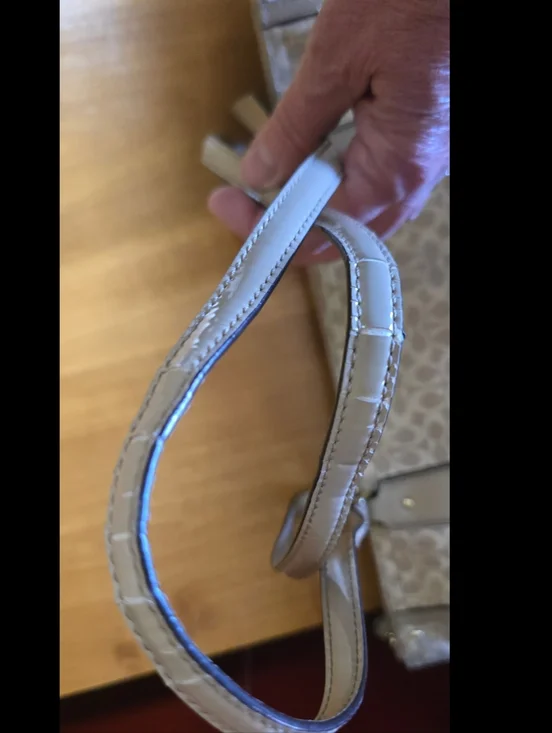 Coach Bag Poppy Metallic Beige Gold Signature C Patent Leather Canvas - Picture 15 of 16